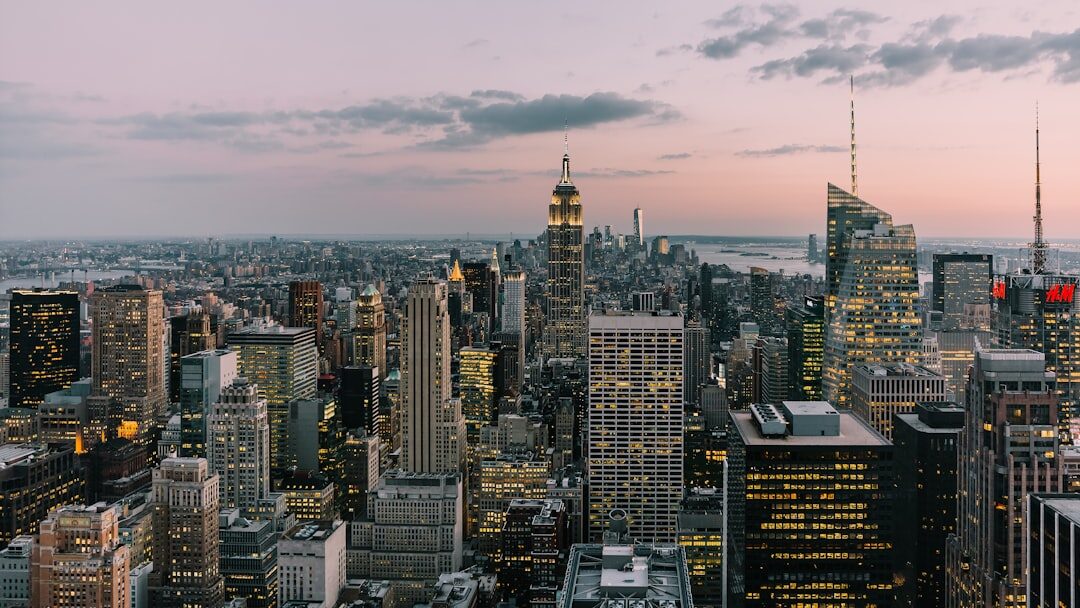 city skyline at dusk